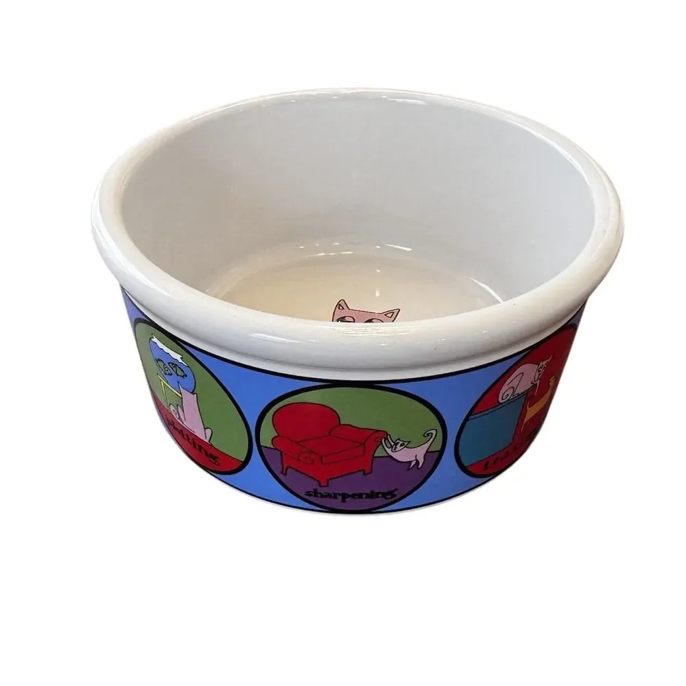 Signature A Cat’s Life By Ursula Dodge Multicolor Stoneware Food Water Bowl 6”